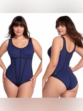 Honeylove blue black Boldness structured bodysuit Women’s sz 2X